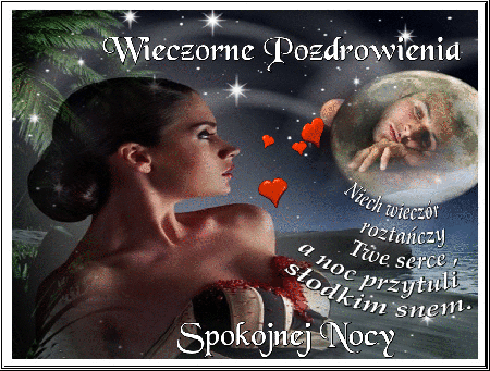 Kobieta pozdrawia wieczorem i spokojnej nocy życzy
